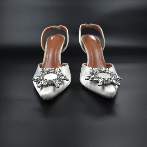 AMINA MUADDI Begum Sling 70 White Satin Swarovski Crystal Pointed Pumps 90s y2k - Picture 5 of 13